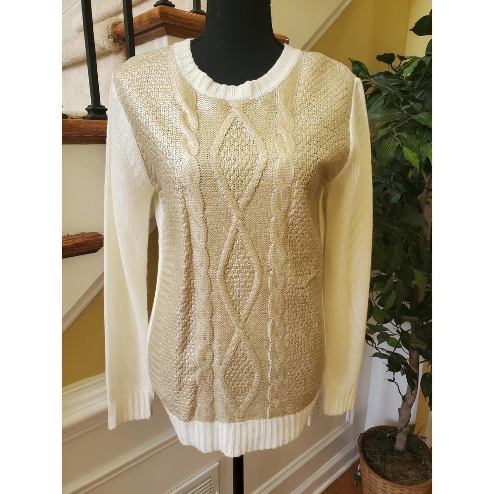 Press Metallic Gold and Cream Cardigan Sweater